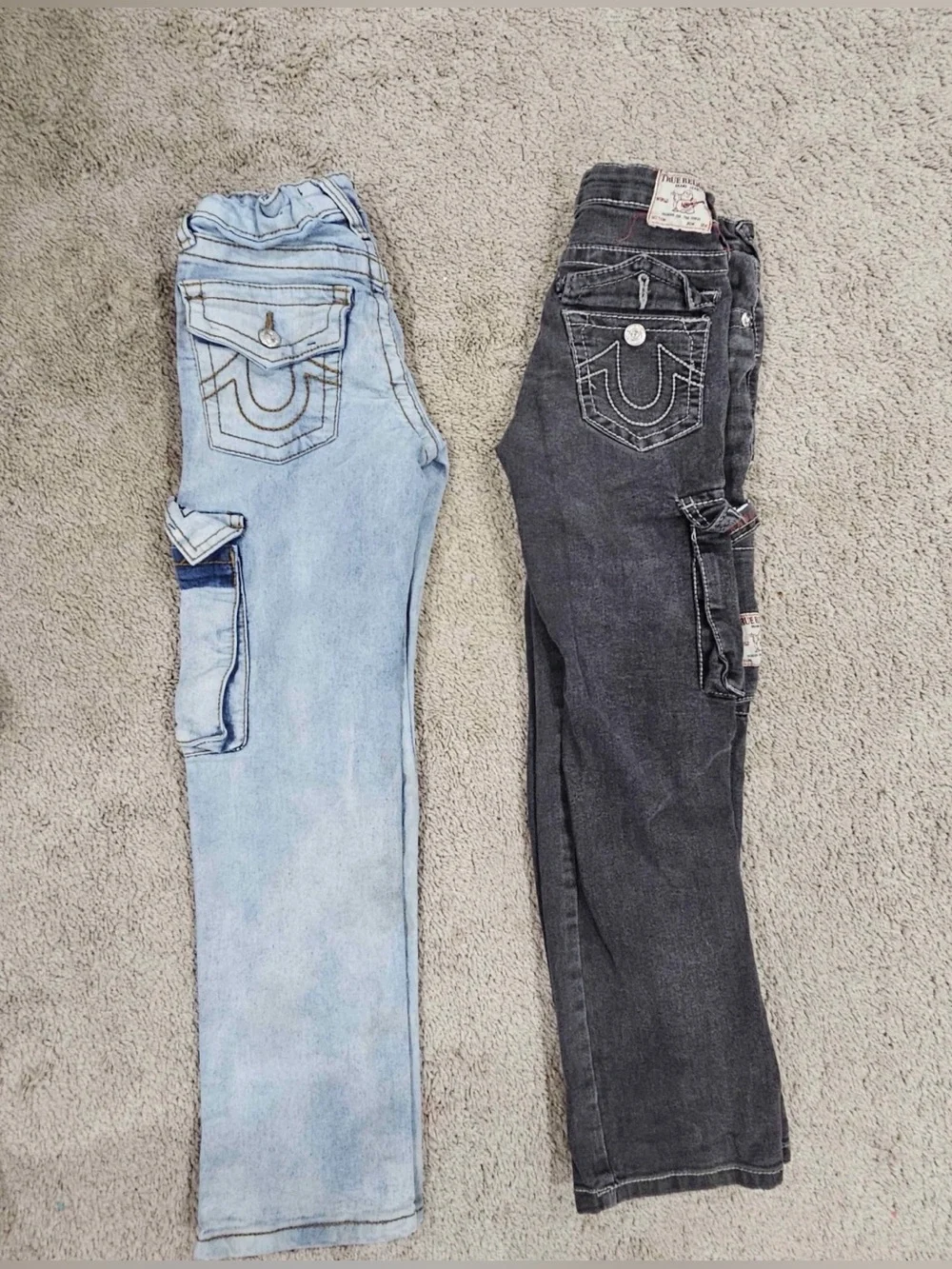True Religion Boys Cargo Jeans Light Blue & Charcoal